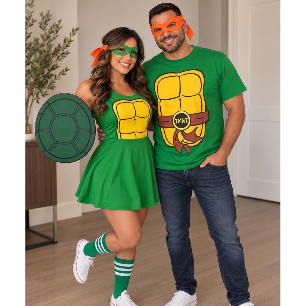 TMNT Couples Costume Set Spirit Halloween Dress Small & Mens T-Shirt XXL Green